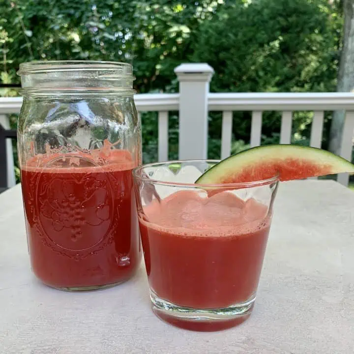 Jarred Watermelon Ginger Juice poured in a glass