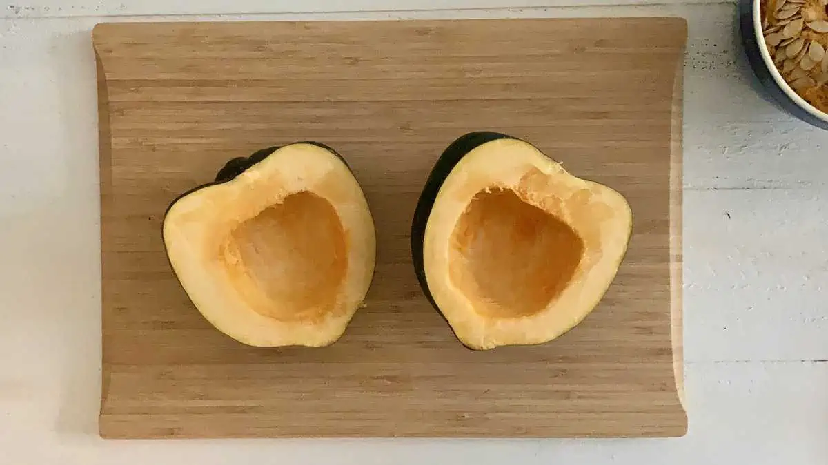 Acorn squash sliced and seeded.