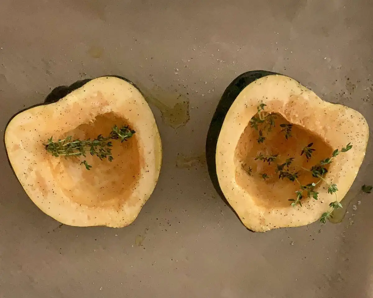 Acorn squash ready to be roasted