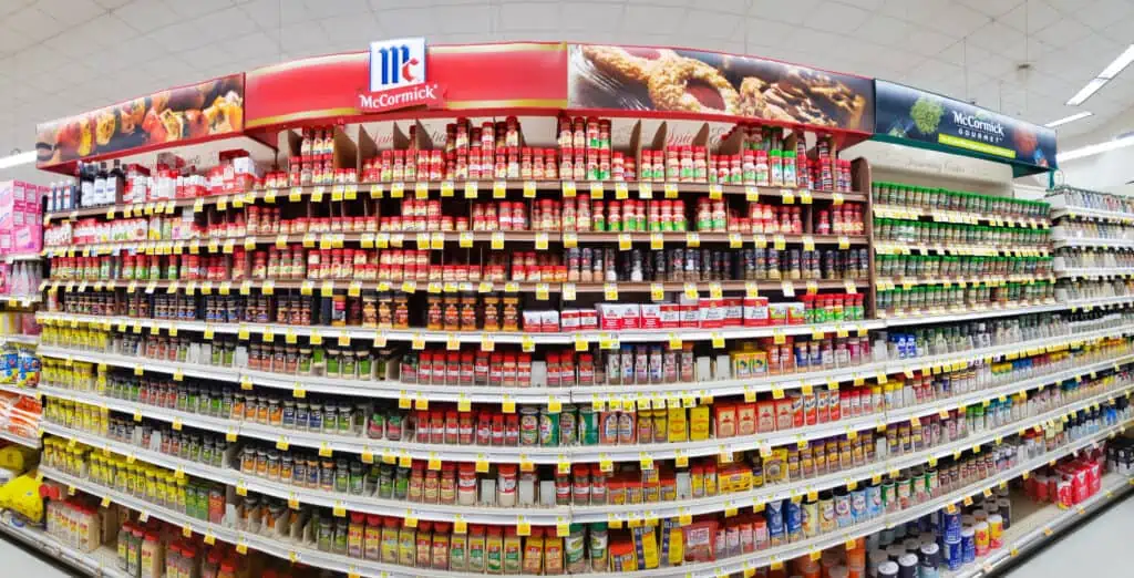 Shelves with herbs, spices and seasonings in a Shoprite supermarket