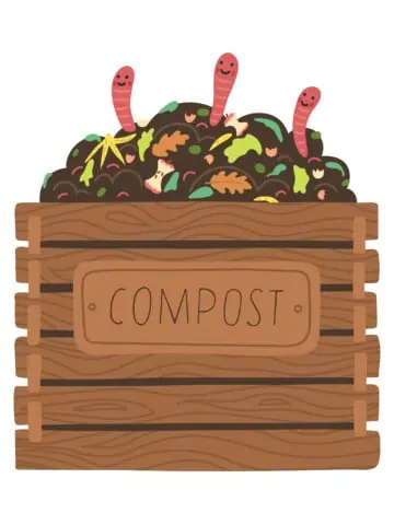 Compost box with with funny worms. Recycling concept. Flat vector illustration.