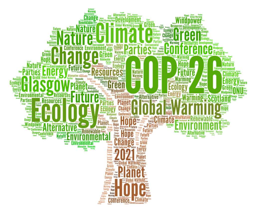 COP26 image with wording in the shape of a tree