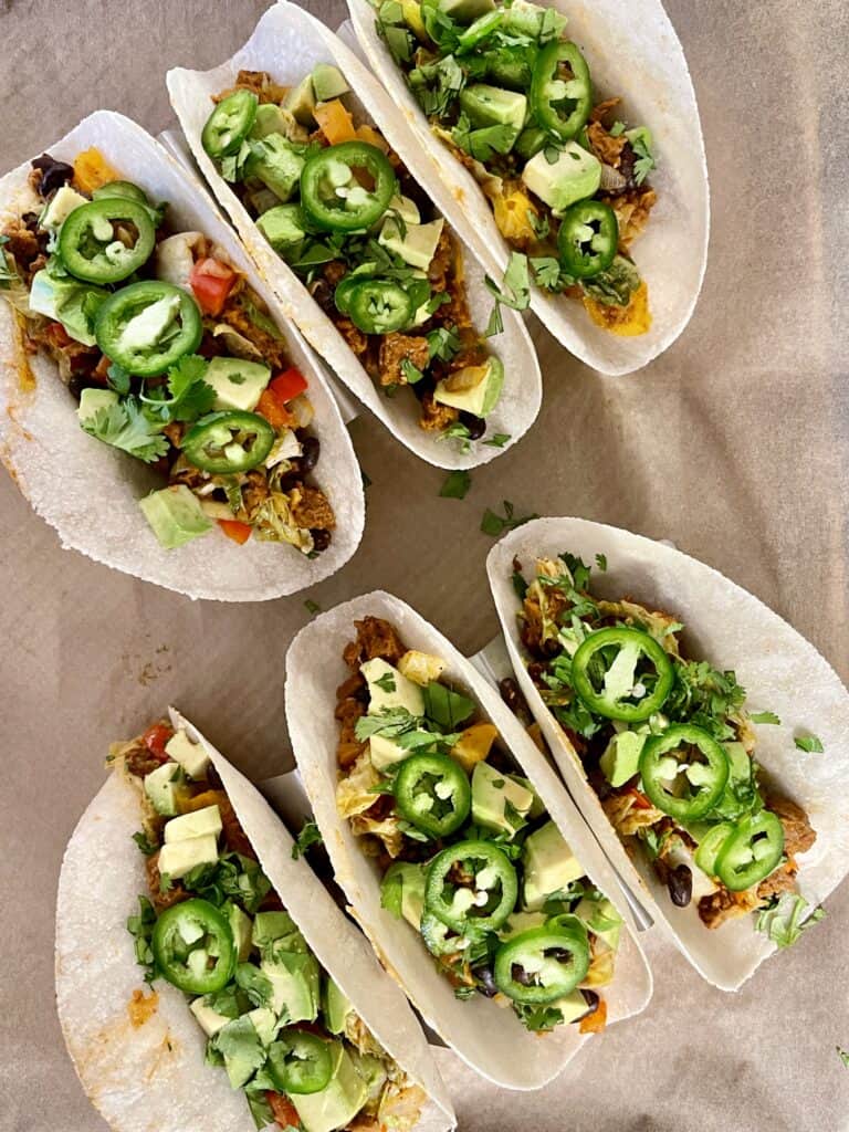 Plant-Based Meat Tacos set in shells
