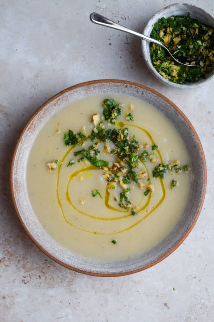 Celeriac Soup with Walnut Gremolata