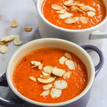 Romesco Roasted Red Pepper Soup in a bowl