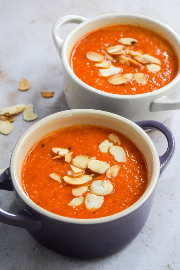 Romesco Roasted Red Pepper Soup in a bowl