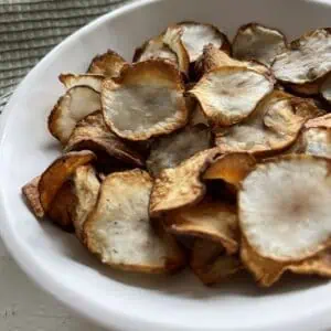 Sunchoke Chips cooked and ready to eat from a bowl